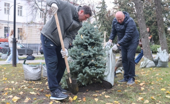 Мэр Воронежа Сергей Петрин принял участие в высадке деревьев в сквере Никитина Мэр Воронежа Сергей Петрин принял участие в высадке деревьев в сквере Никитина